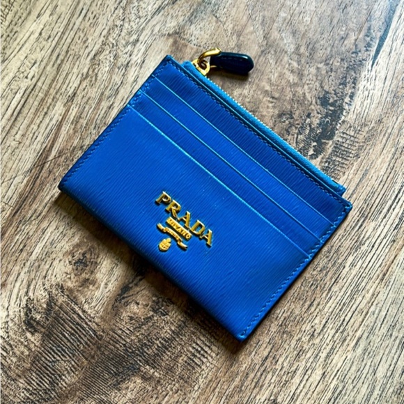 Prada Vibrant Blue Card Holder with Gold Accents - Picture 1 of 3